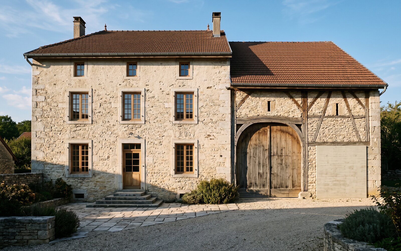 La ferme comtoise et la grange réhabilitée de l'élevage